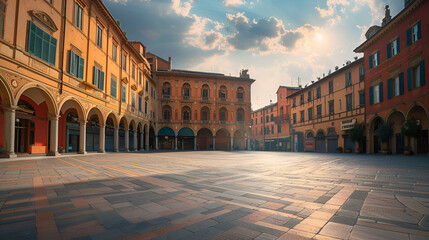 Fototapeta premium Colorful Modern Stage Background: Piazza Maggiore, Bologna