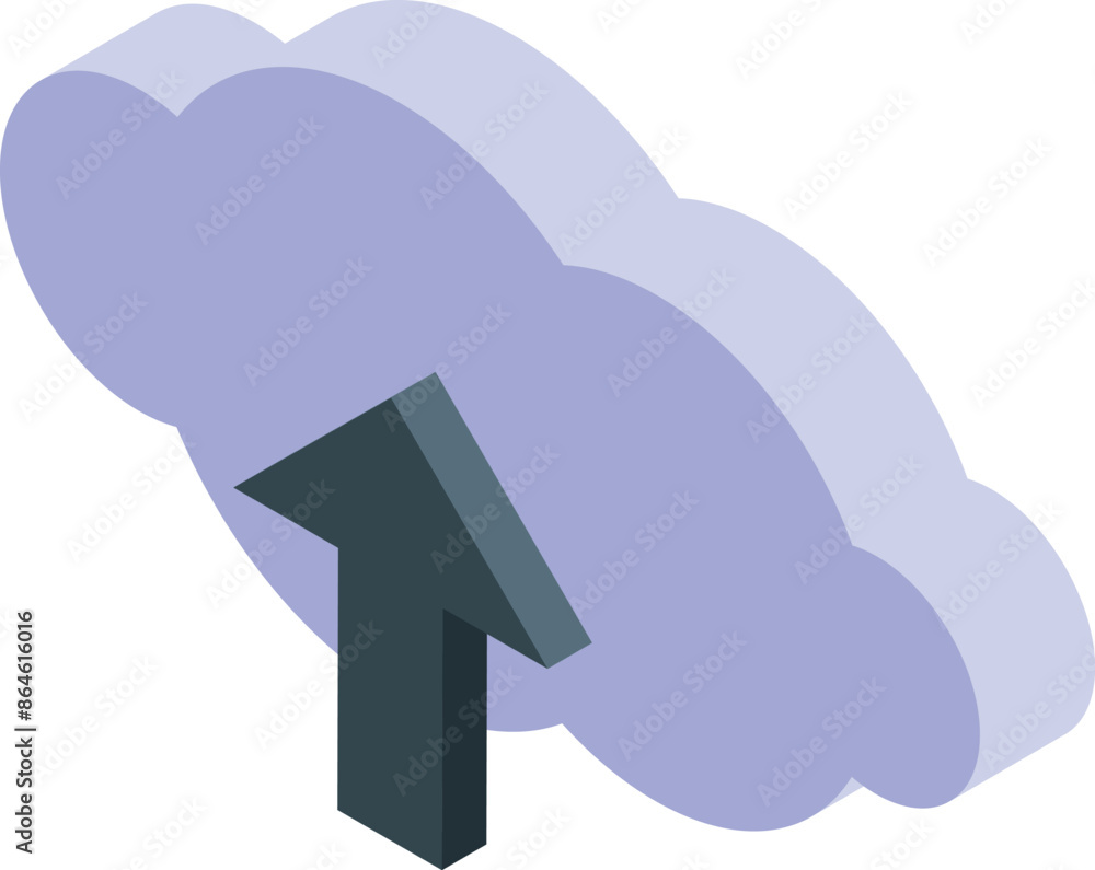 Poster 3d isometric icon representing the concept of uploading data to a cloud computing system