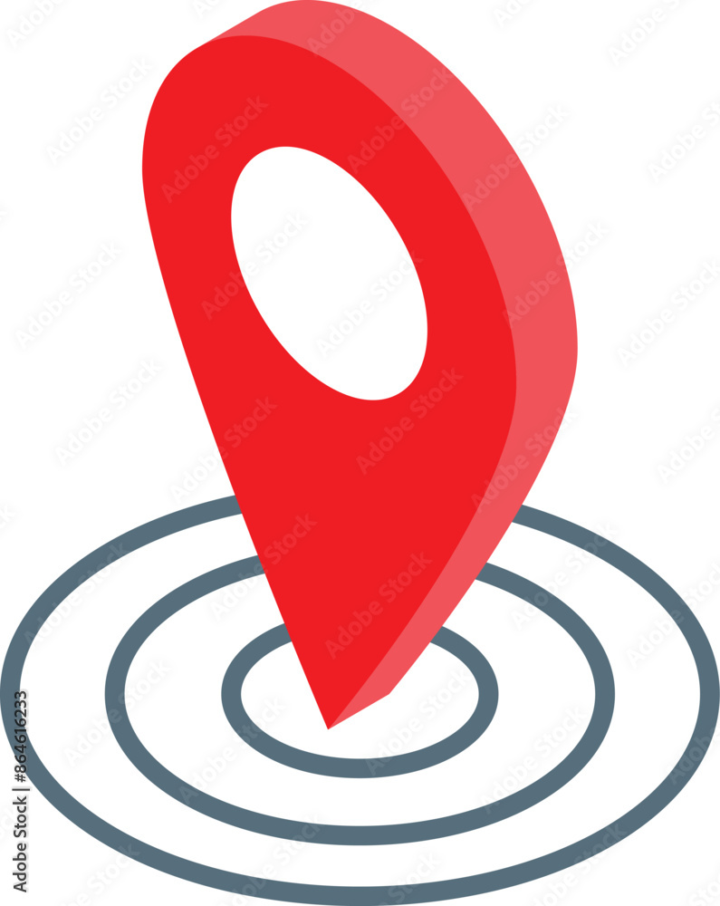 Poster red location pin dropping on a map showing the area around the destination point