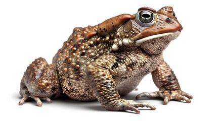 Fototapeta premium 2. Create a high-quality image of a toad in a characteristic pose, emphasizing its unique anatomy and natural coloring, without any text or logos, ideal for integration onto a clean white background.
