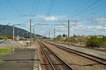 Obraz premium Small railway station platforms and rails