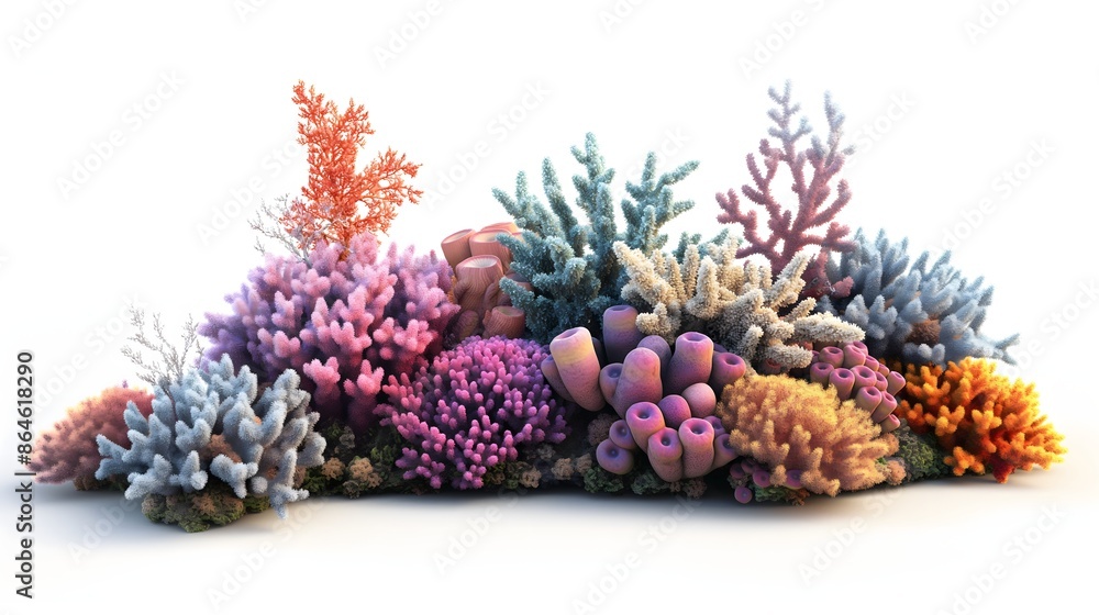 Poster 2. create a realistic and visually appealing image of coral, emphasizing its diverse shapes and text