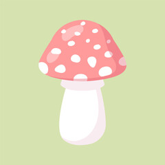 Pink fly agaric. Poisonous mushroom. Vector illustration in flat style