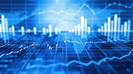 Abstract Blue Financial Data Background with Grid and Lines