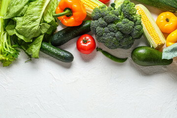 Different fresh vegetables on white background