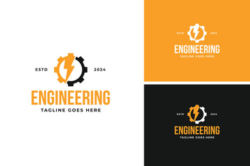 Electric gear bike mechanical engineering logo design vector illustration template idea