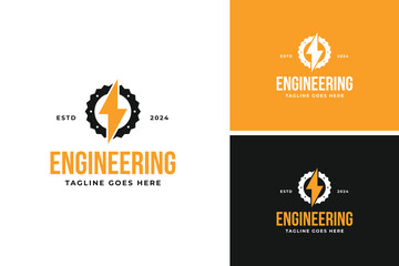 Electric gear bike mechanical engineering logo design vector illustration template idea