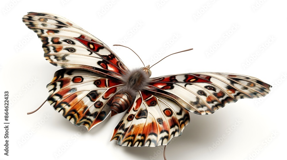 Poster 2. render a high-resolution image of a butterfly in a natural pose, emphasizing its intricate patter