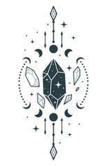 Premium Vector | Crystal drawing cute astrology crystals with ctars and moon mystical tshirt print magic celestial element