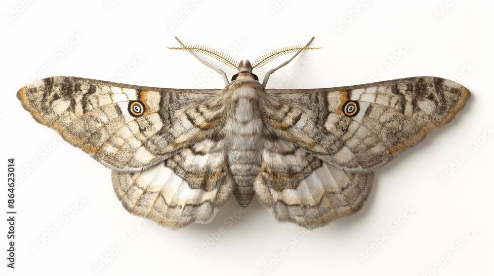 Poster 2. render a high-resolution image of a moth in a natural resting position, emphasizing its unique an