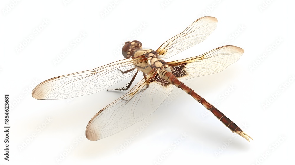 Aufkleber 2. render a high-resolution image of a dragonfly in flight, highlighting its elegant wings and slend