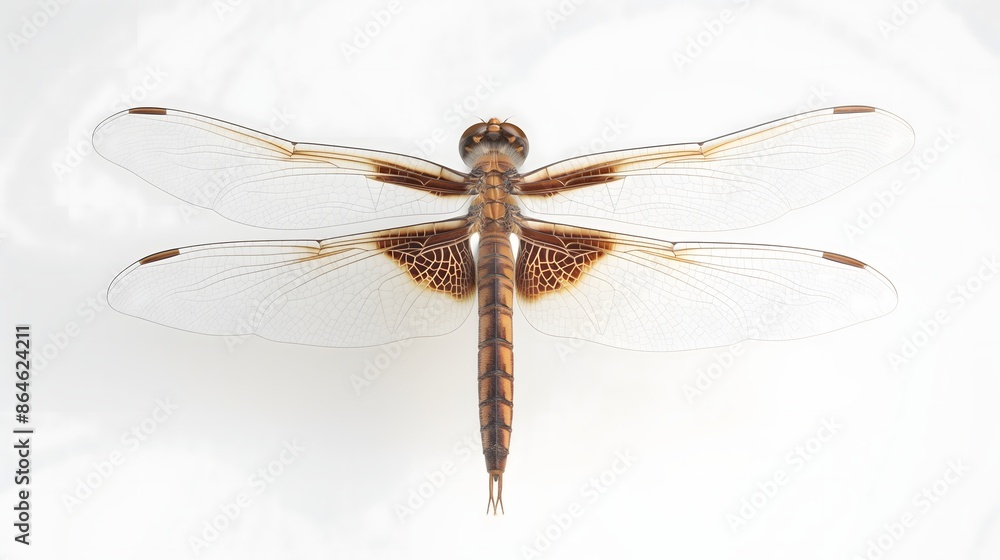 Poster 2. render a high-resolution image of a dragonfly in flight, highlighting its elegant wings and slend