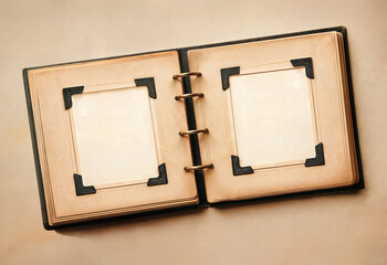Vintage photo album. Empty picture frames with retro style corner