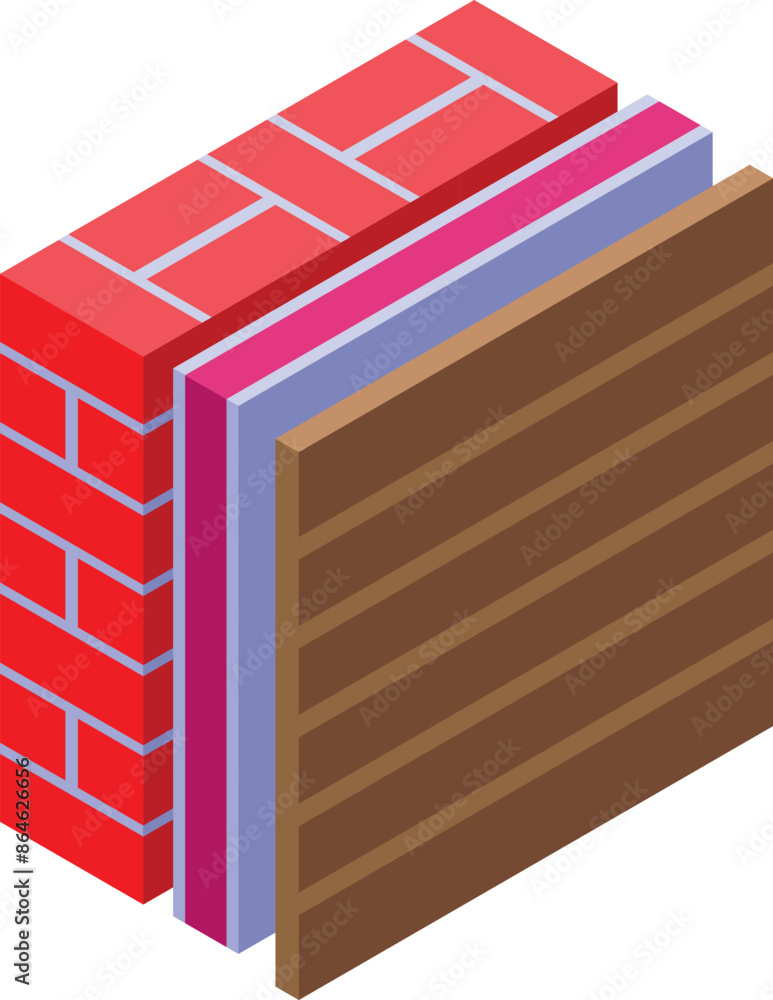 Poster isometric icon illustrating the different layers of an external thermal insulation composite system