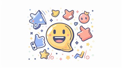 Fototapeta premium Cheerful Emoji Surrounded by Social Media Symbols