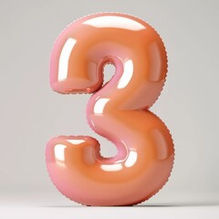 Pink number three balloon on white background