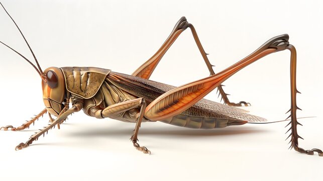 3. Produce a lifelike and visually appealing depiction of a cricket, emphasizing its full body and natural behavior, free from distractions such as text or logos, ideal for a pristine white