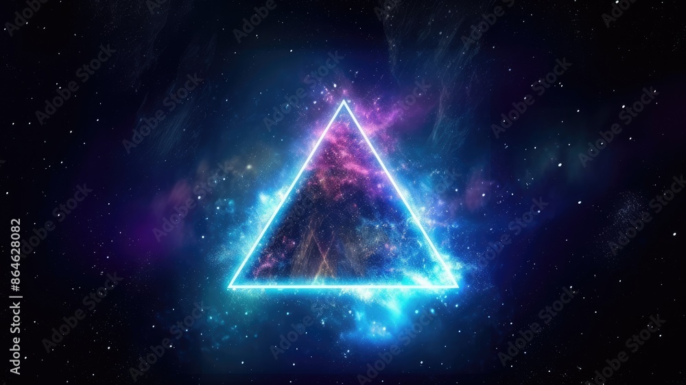 Poster abstract of mysterious geometric shape portal or frame with nebula light release particle or plasma 
