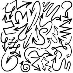 Set of different drawn arrows isolated on white