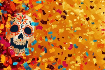 colorful confetti decorations for mexican day of the dead celebration digital illustration