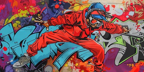 Fototapeta premium graffiti street art cartoon, hip hop inspired, modern illustration, Krump Dancing Figure, 