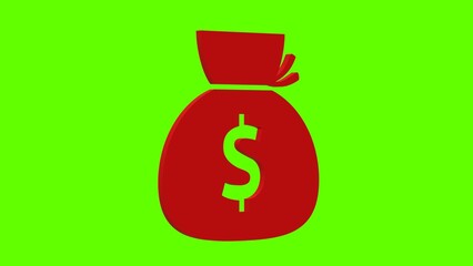money bag dollar currency red set icon 3d illustration rotation