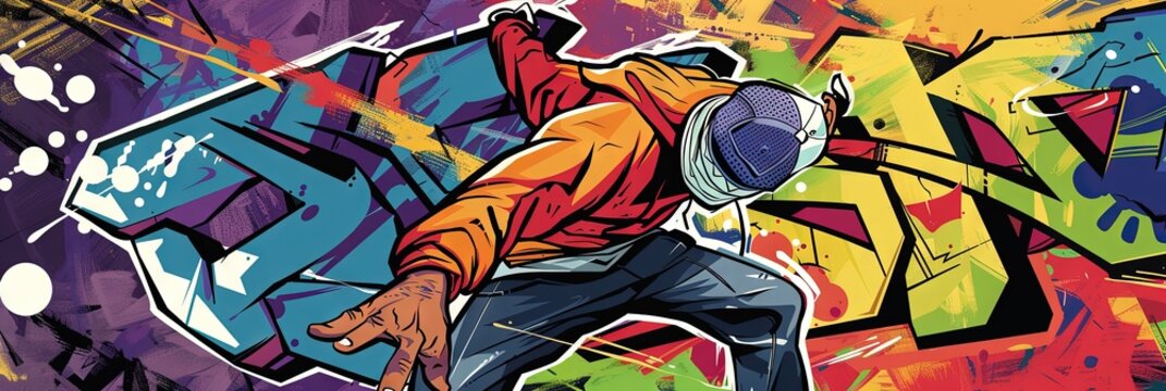 graffiti street art cartoon, hip hop inspired, modern illustration, Krump Dancing Figure, 