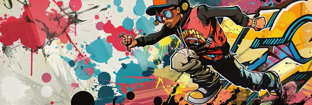 graffiti street art cartoon, hip hop inspired, modern illustration, Krump Dancing Figure, 