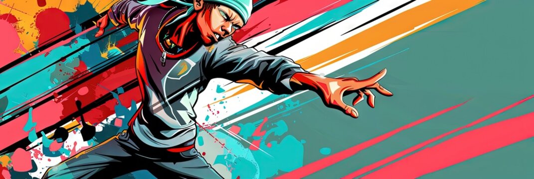 graffiti street art cartoon, hip hop inspired, modern illustration, Krump Dancing Figure, 