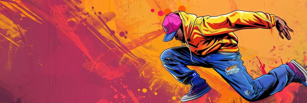 graffiti street art cartoon, hip hop inspired, modern illustration, Krump Dancing Figure, 