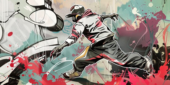 graffiti street art cartoon, hip hop inspired, modern illustration, Krump Dancing Figure, 