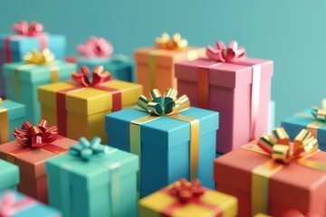 Fototapeta premium colorful stack of wrapped gift boxes celebration and generosity concept 3d render