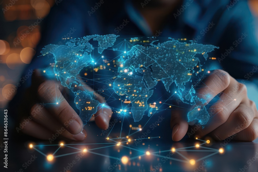 Aufkleber compliance officer using digital world map to implement global aml protocols fintech