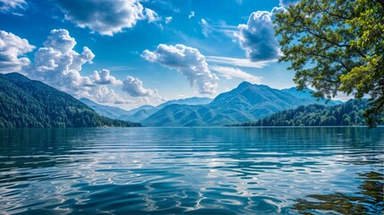 Scenic view of a lake surrounded by mountains