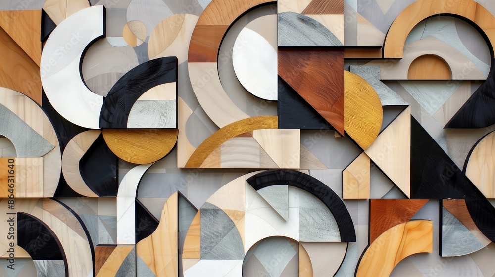 Aufkleber mdf board is cut into shapes, then arranged to create abstract art, each piece adding to the harmony