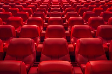 Fototapeta premium Movies and cinema, architecture concept. Abstract background of empty cinema theater red seats