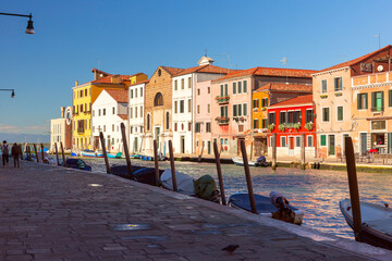 Colorful buildings along the canal in the Canareggio District, Venice, Italy