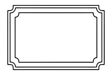Simple Ornate Rectangular Frame in Black and White, Outline Style, Vector Graphic