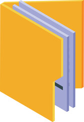 Yellow folder opening, revealing documents inside, in isometric view