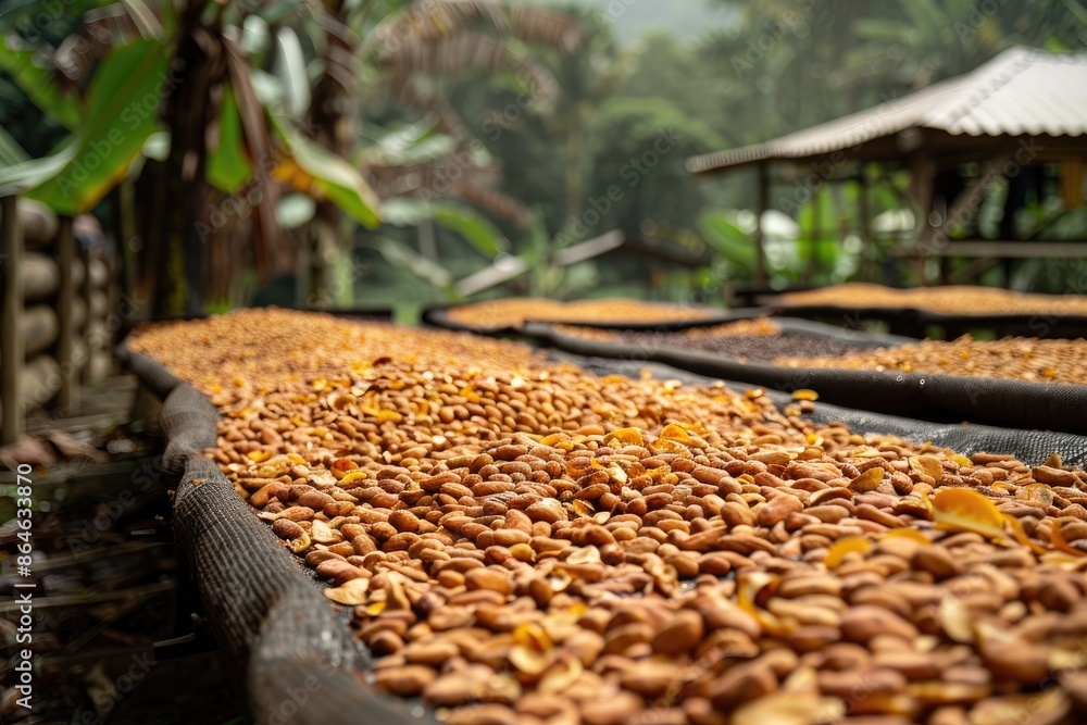 Poster a pile of nuts is spread out on a table. the nuts are scattered in different directions and are of v