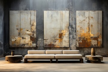 Gilded Abandonment: Concrete Canvases in Rustic Splendor" Description: Explore the allure of gilded abandonment as raw concrete surfaces showcase a rustic splendor, adorned with traces of rust and sub