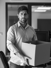 Fototapeta premium A man holding a box in an office setting