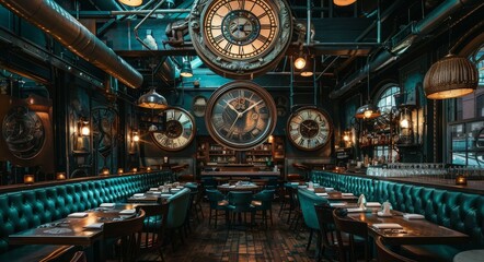 Ornate Bar Interior With Vintage Clock and Plush Seating