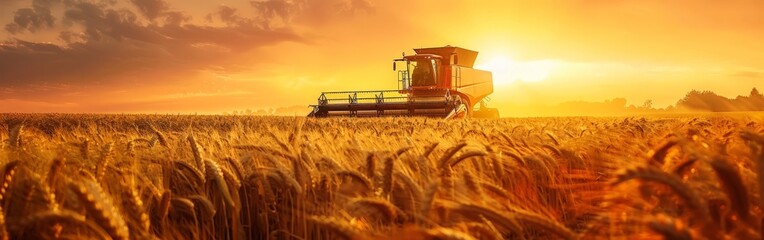 Fototapeta premium Sunset Harvest in Golden Wheat Field