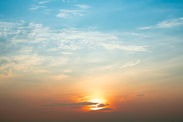 Beautiful , luxury soft gradient orange gold clouds and sunlight on the blue sky perfect for the background, take in everning,Twilight, Large size, high definition landscape photo
