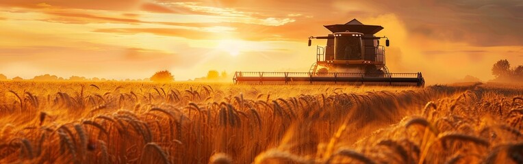 Fototapeta premium Sunset Harvest in Golden Wheat Field