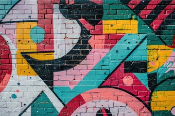 Colorful street art on a brick wall