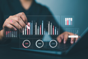 Working Data Analytics and Data Management Systems and Metrics connected to corporate strategy database for Finance, Intelligence, Business Analytics with Key Performance Indicators, social network