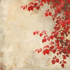 Obraz premium Vintage autumn background with red leaves of wild grape