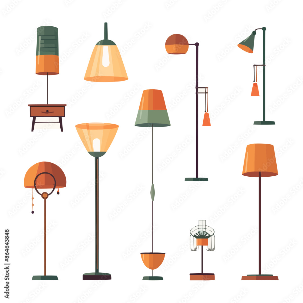 Poster a set of lamps with different shapes and sizes. vector icon